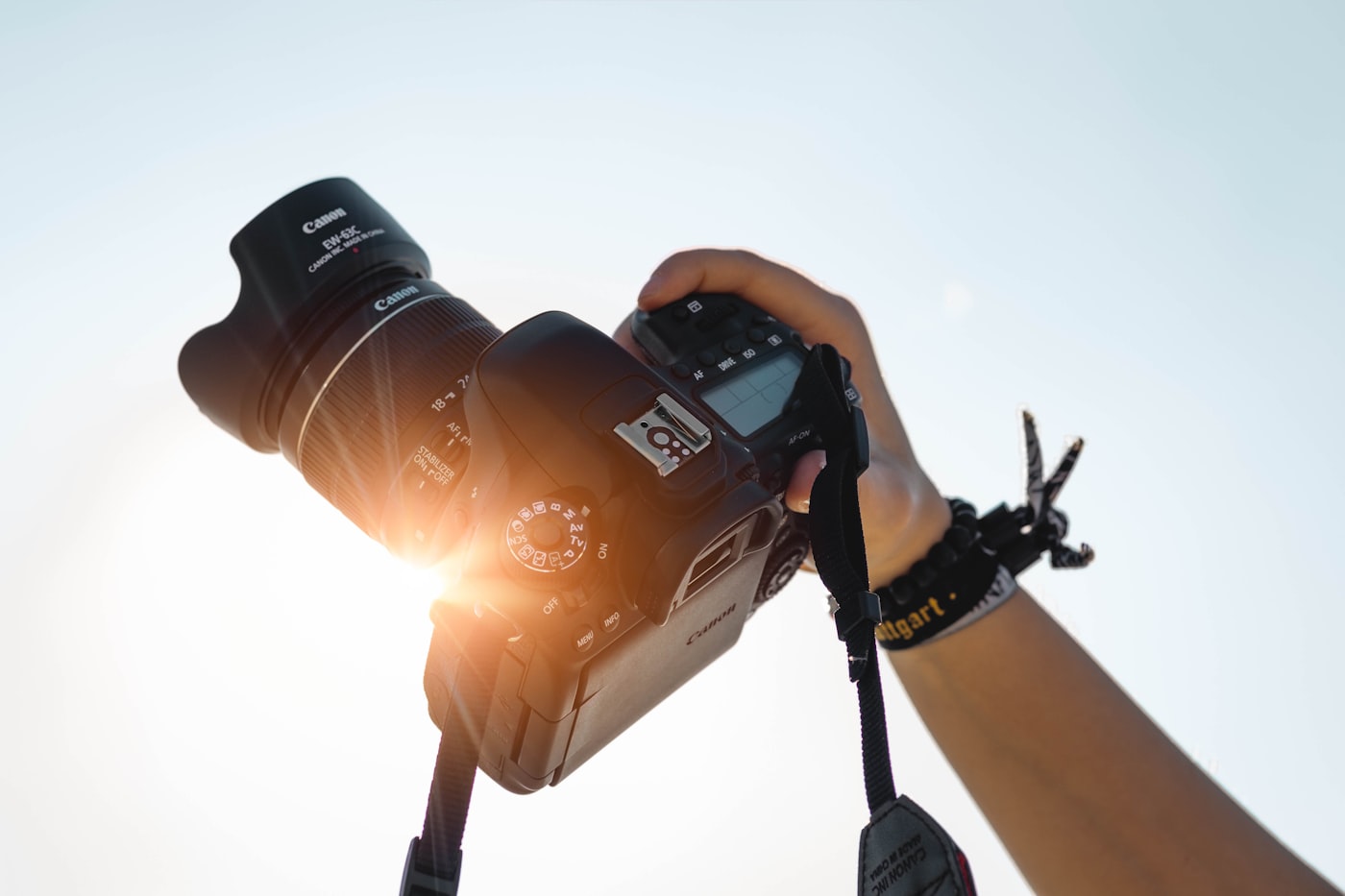 Photographer holding a camera in soft daylight