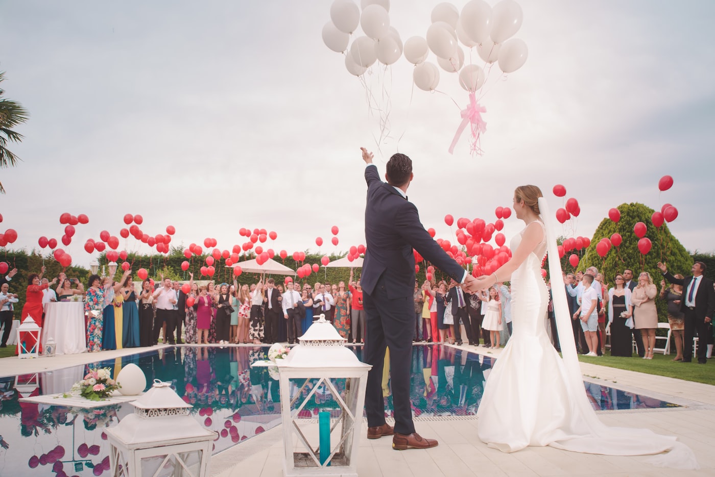 Bride and groom dancing closely
